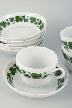 Meissen, Germany. Six porcelain mocha cups with saucers. Vine-Leaf Pattern.