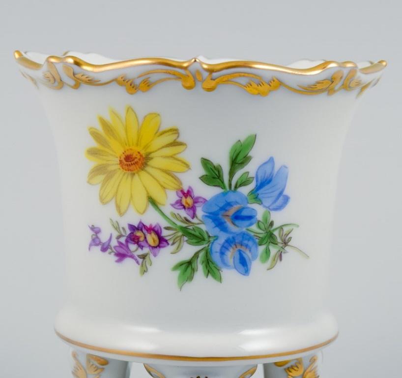 20th Century Meissen, Germany, Small Vase on Four Feet Hand Painted with Floral Motif For Sale