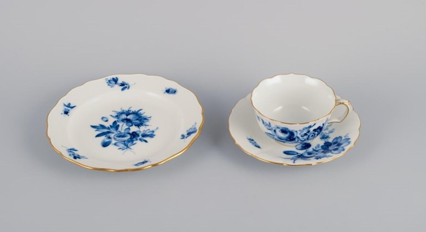 Hand-Painted Meissen, Germany, Tea Set for Six, Hand Painted in Blue with Flowers and Insects