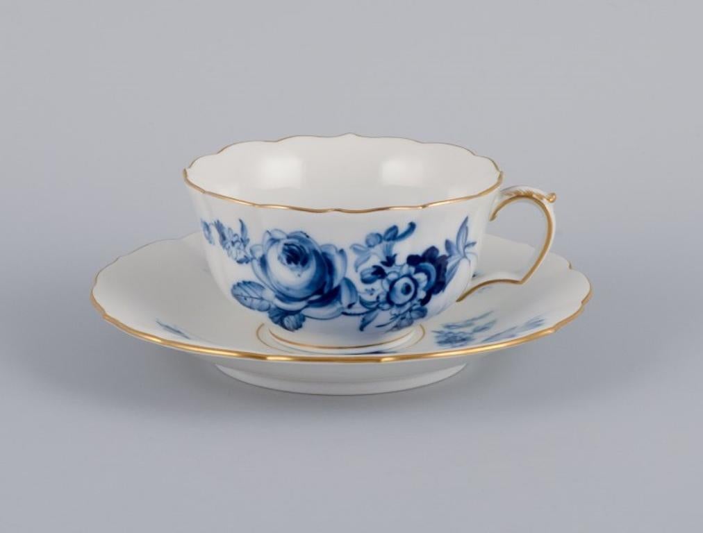 19th Century Meissen, Germany, Tea Set for Six, Hand Painted in Blue with Flowers and Insects