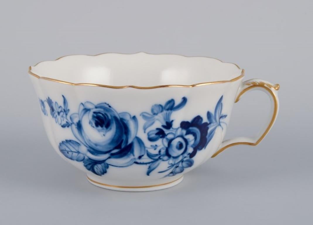 Porcelain Meissen, Germany, Tea Set for Six, Hand Painted in Blue with Flowers and Insects
