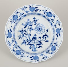 Meissen, Germany. Three Blue Onion Pattern deep plates. Hand-painted porcelain.