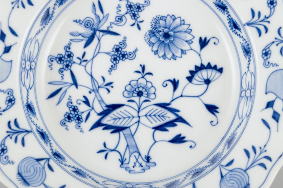 Porcelain Meissen, Germany. Three Blue Onion Pattern deep plates. Hand-painted porcelain.