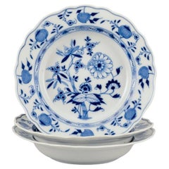 Meissen, Germany. Three Blue Onion Pattern deep plates. Hand-painted porcelain.