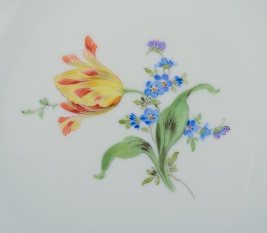Hand-Painted Meissen, Germany. Three Large Dinner Plates in Porcelain with Flowers For Sale