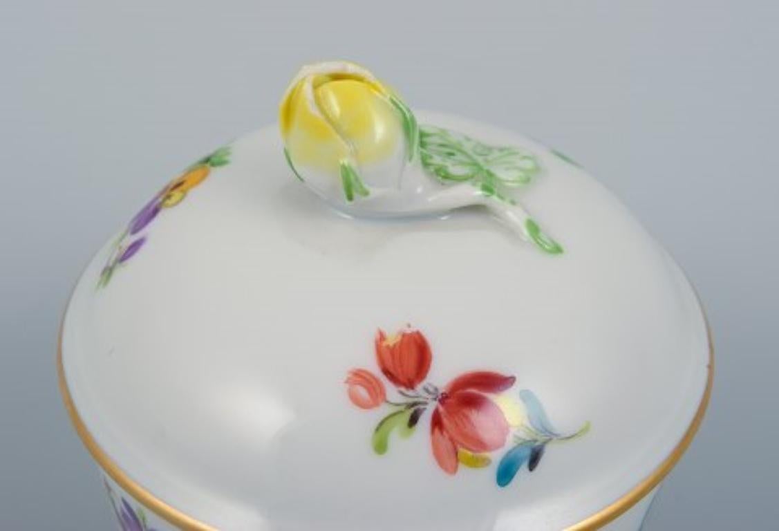 Hand-Painted Meissen, Germany, Three Parts, Small Lidded Jar, Pipe Holder and Miniature Vase For Sale