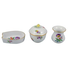 Meissen, Germany, Three Parts, Small Lidded Jar, Pipe Holder and Miniature Vase