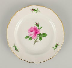 Meissen, Germany, Three Plates Hand Painted with Flowers and Gold Decoration