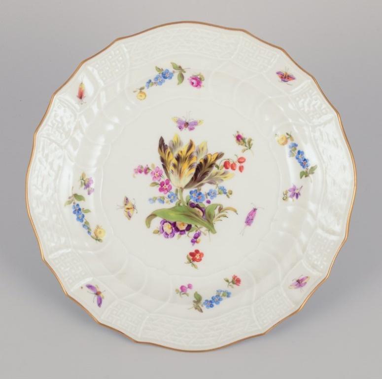 Hand-Painted Meissen, Germany. Three plates in porcelain with flowers and butterflies For Sale
