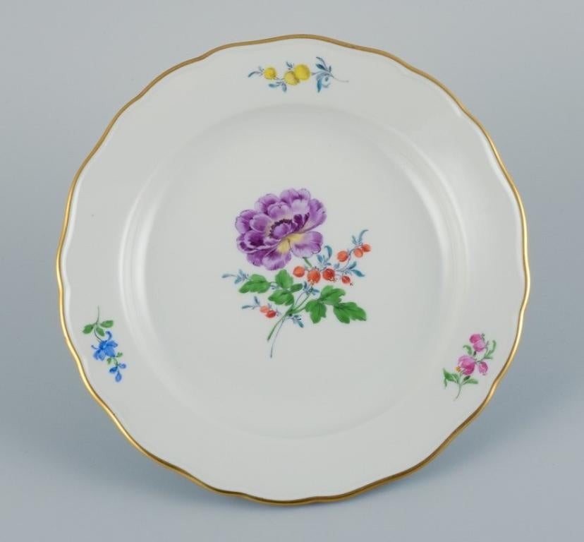 Hand-Painted Meissen, Germany, Three Porcelain Plates Hand Painted with Floral Motifs