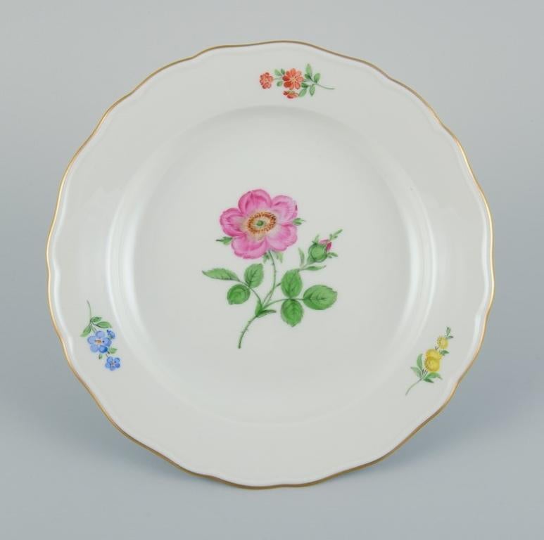 Hand-Painted Meissen, Germany, Three Porcelain Plates Hand Painted with Floral Motifs