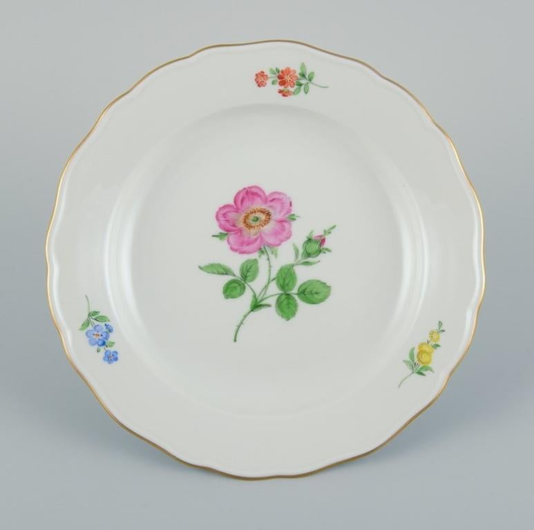 Hand-Painted Meissen, Germany, Three Porcelain Plates Hand Painted with Floral Motifs For Sale