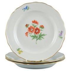 Meissen, Germany, Three Porcelain Plates Hand Painted with Floral Motifs
