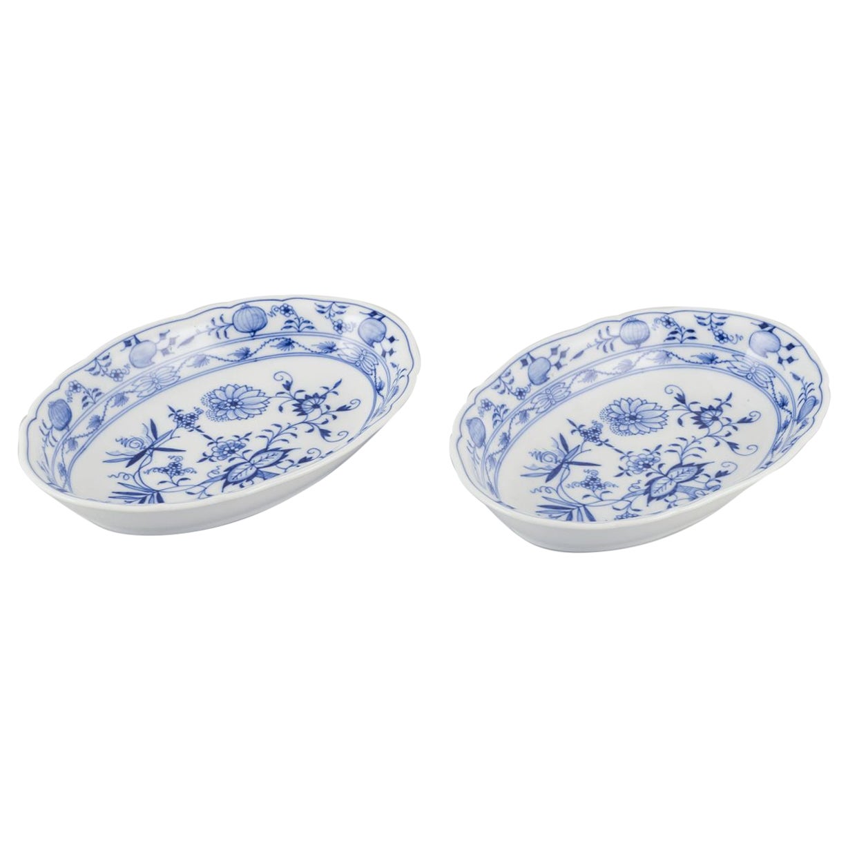 Meissen, Germany. Two oval Blue Onion pattern porcelain bowls.