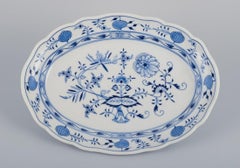 Meissen, Germany, two oval Blue Onion serving platters in porcelain.