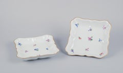 Meissen, Germany, two shallow square bowls. Hand-painted porcelain.