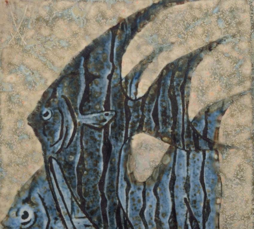 Glazed Meissen, Germany. Wall plaque in ceramics. Featuring a fish motif. For Sale