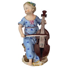 Antique Meissen Girl Playing Chello (Girl Orchestra Series)