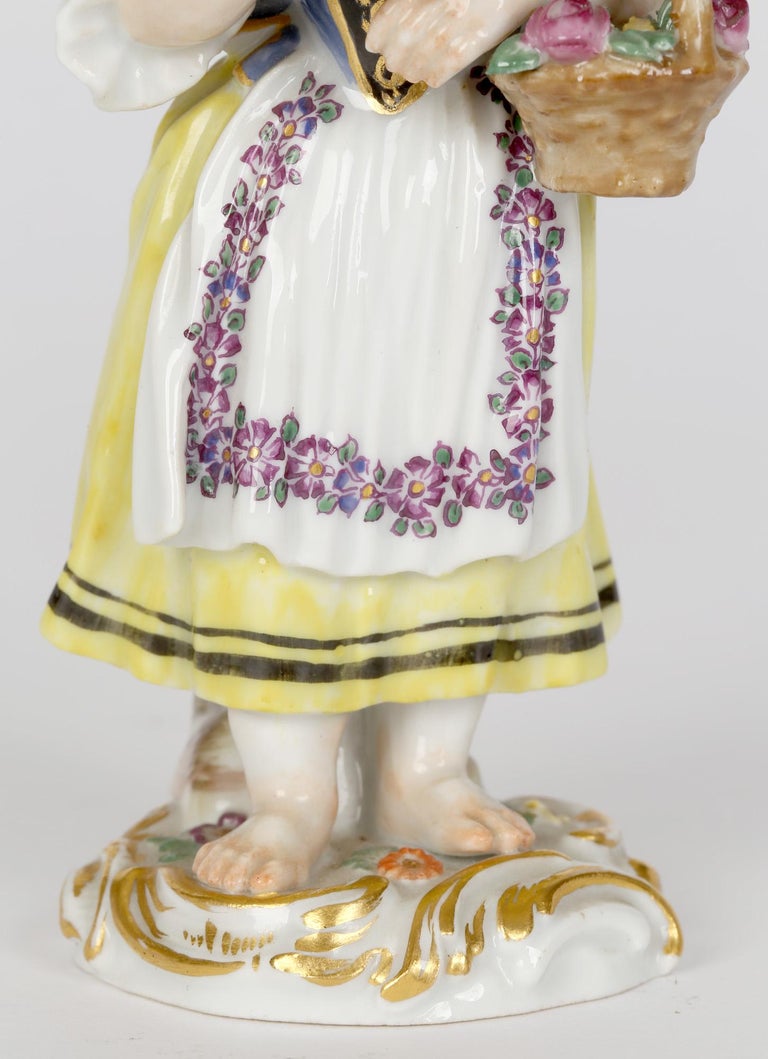 Meissen Girl with Basket and Flower Figurine After JJ Kaendler For Sale 4