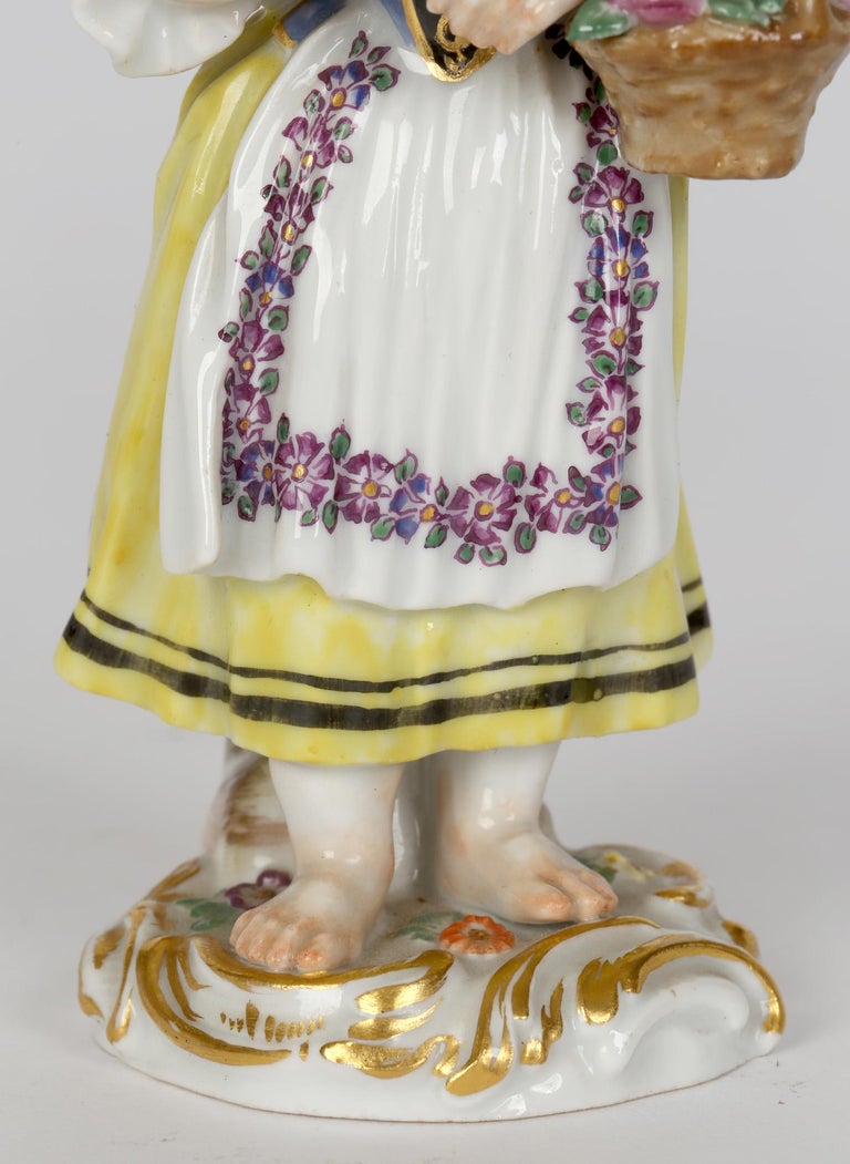 Meissen Girl with Basket and Flower Figurine After JJ Kaendler For Sale 8