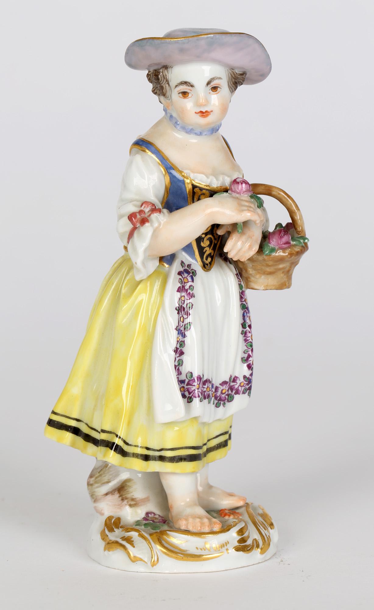 Meissen Girl with Basket and Flower Figurine After JJ Kaendler 10