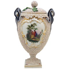 Meissen Goblet Lidded Vase with Snowball Pattern and Snake Handles Made