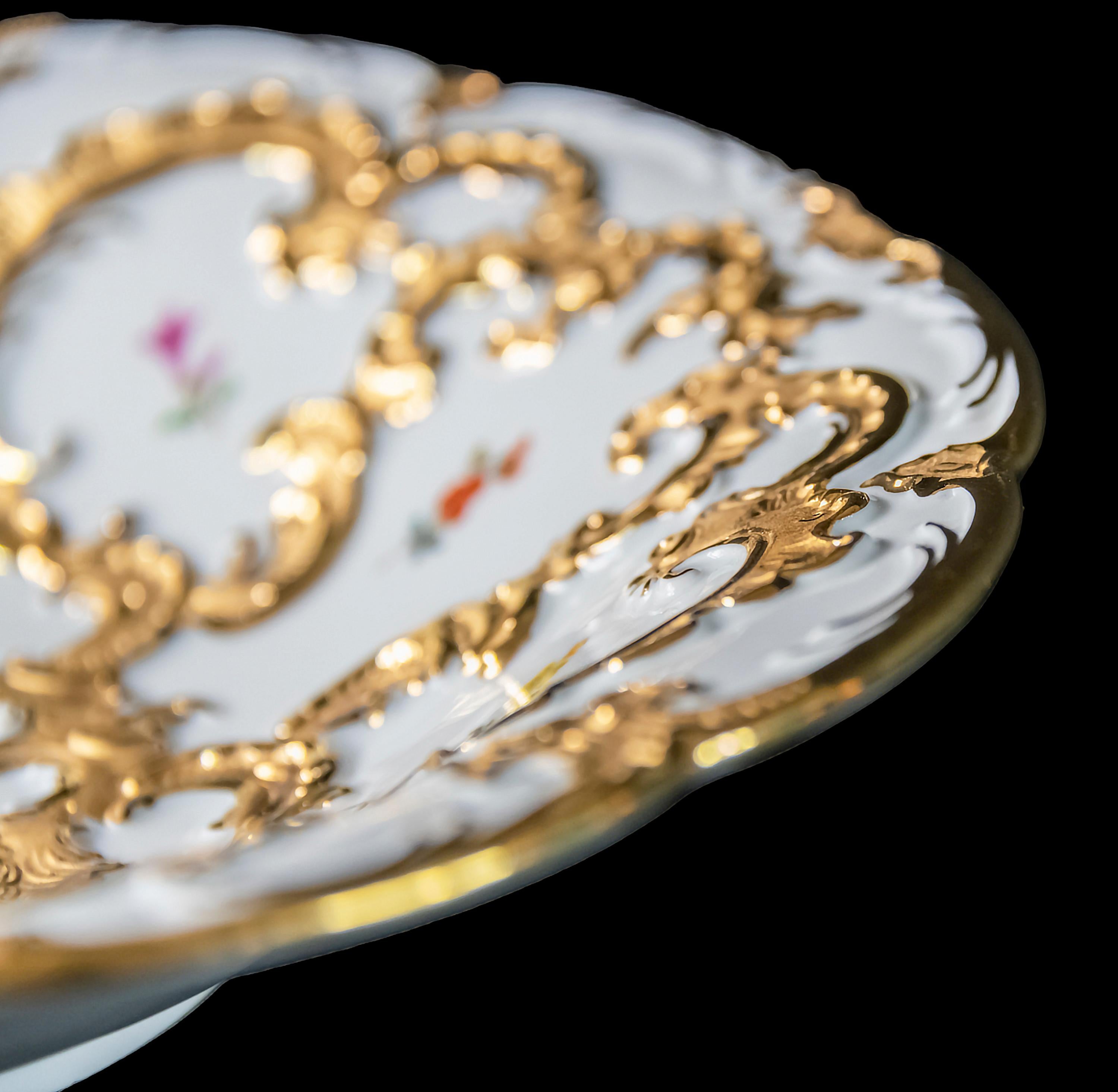 Gilt Meissen Gold and Floral Decor Porcelain Plate For Sale