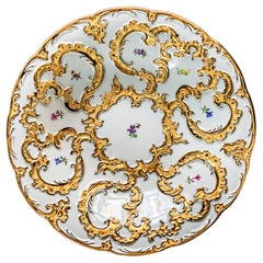 Meissen Gold and Floral Decor Porcelain Plate