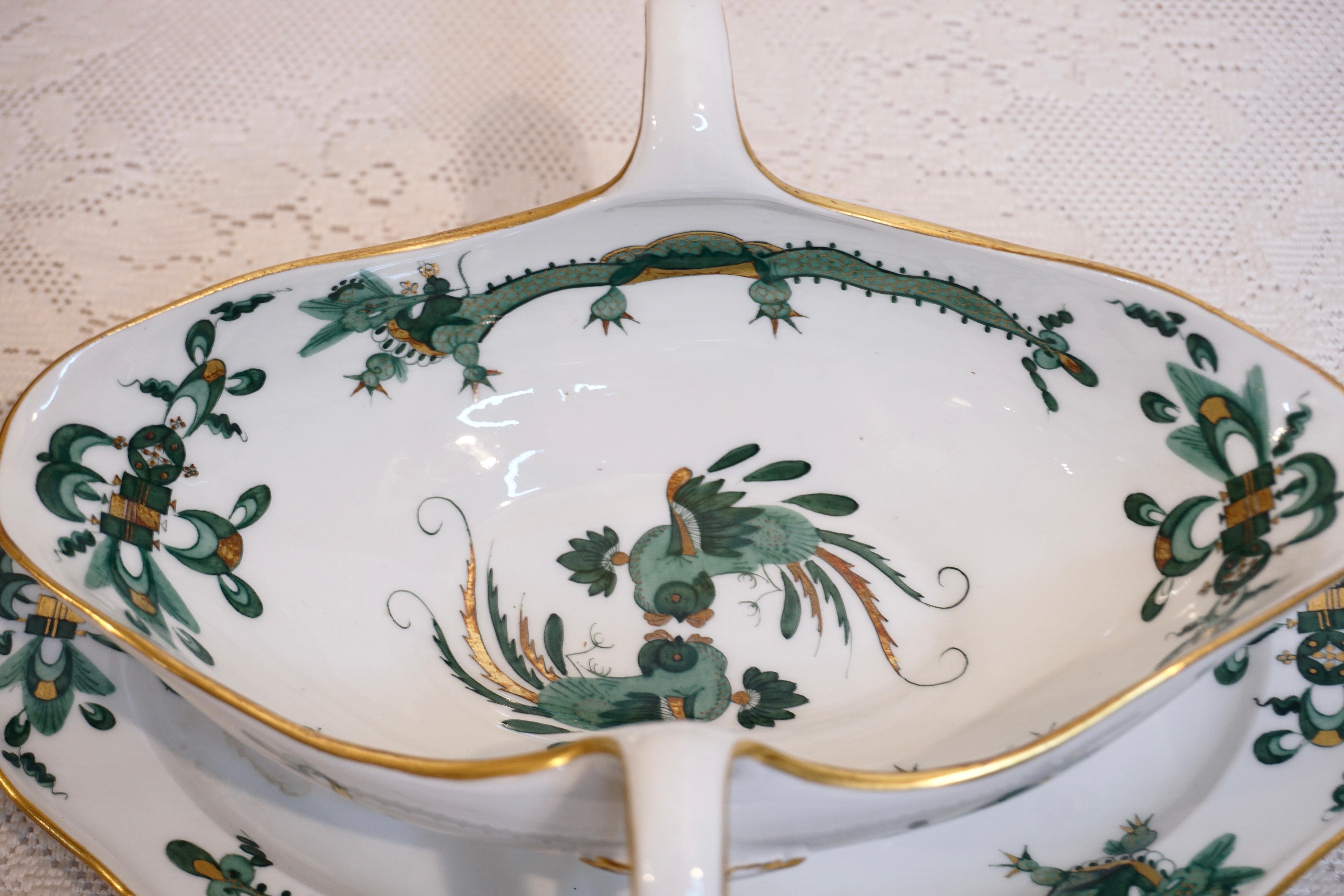 Meissen Green Court Dragon Gravy Painted With Dragon and Phoenix Bird Decoration 2