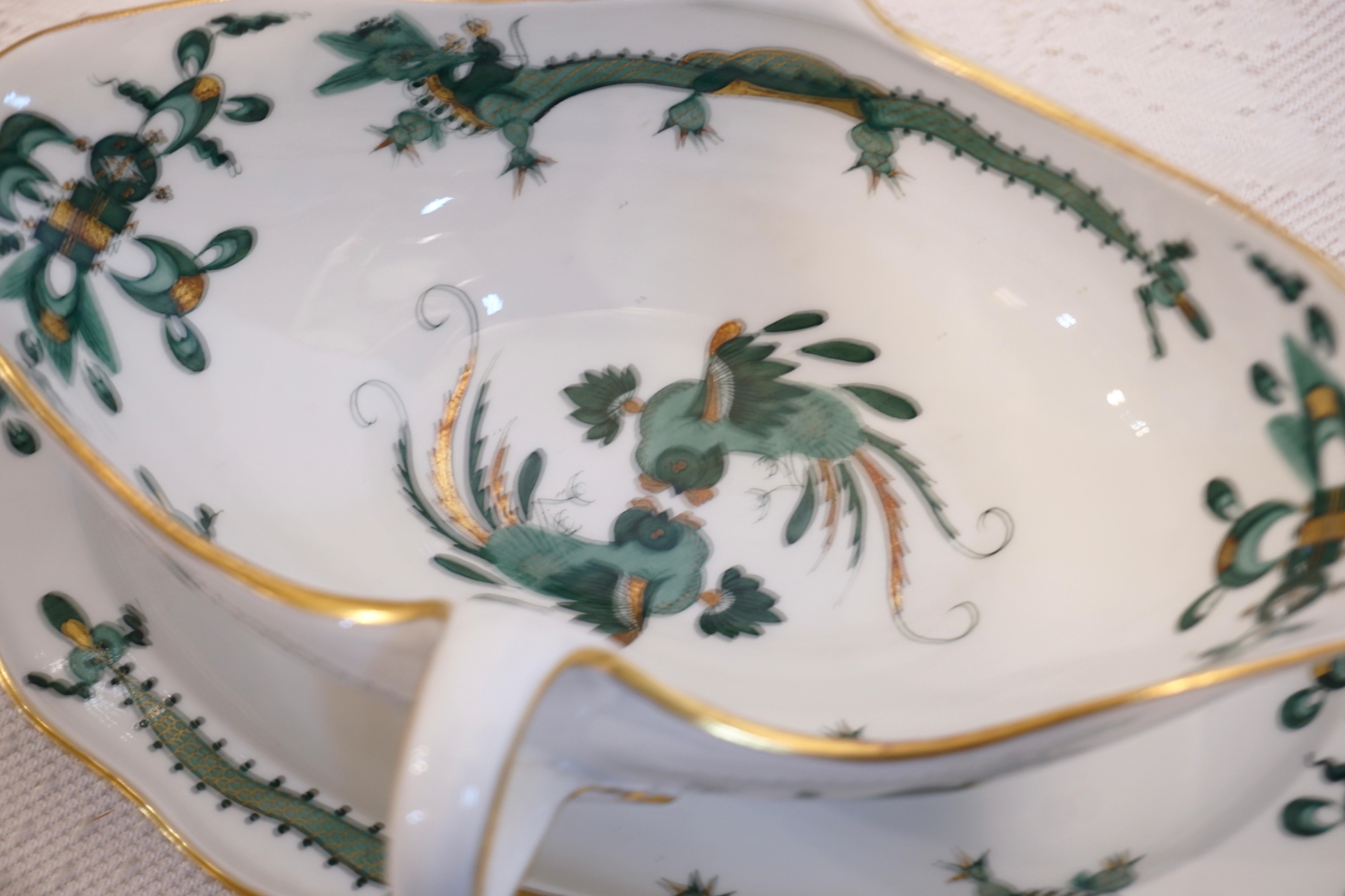 Meissen Green Court Dragon Gravy Painted With Dragon and Phoenix Bird Decoration 3