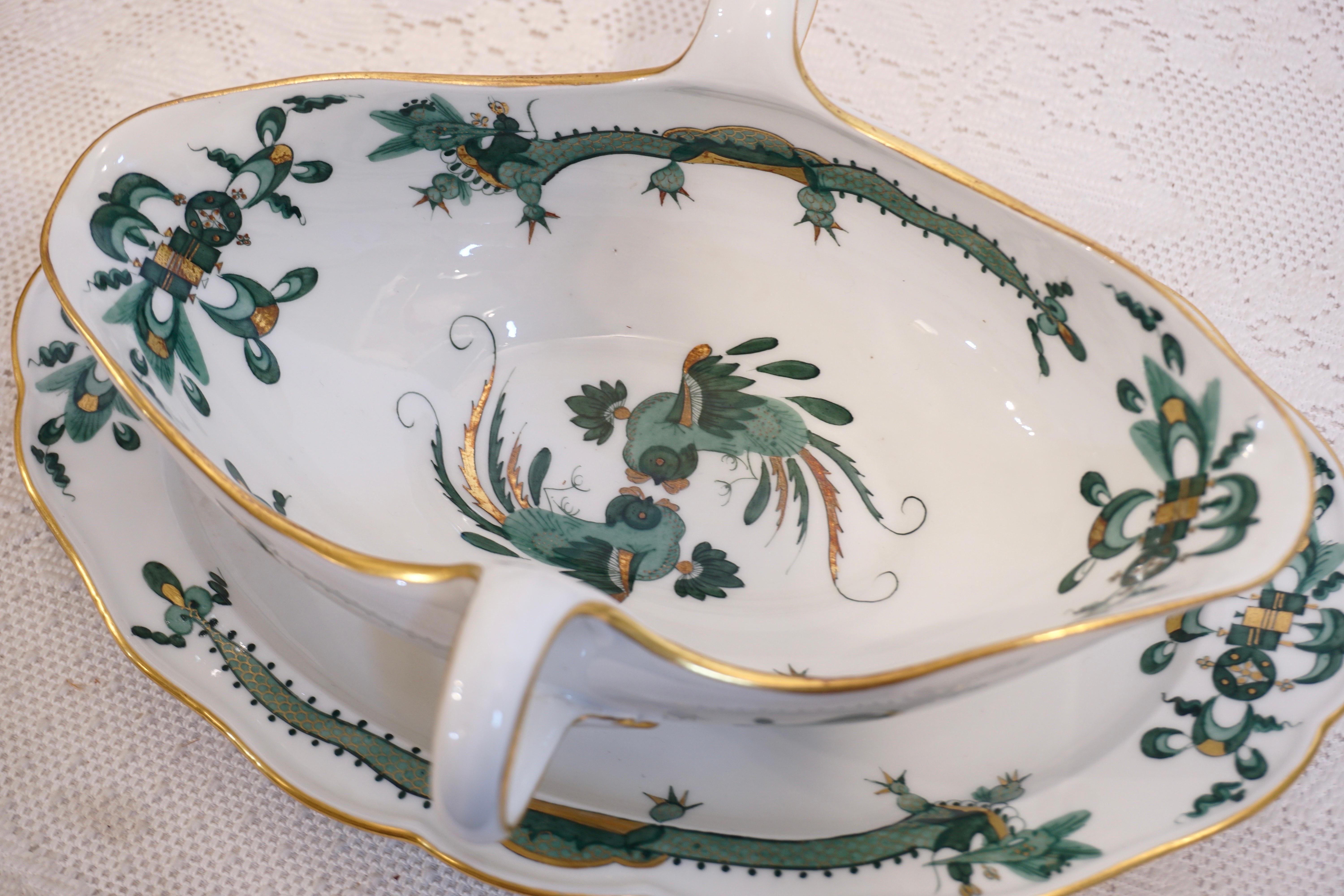 Meissen Green Court Dragon Gravy Painted With Dragon and Phoenix Bird Decoration 4