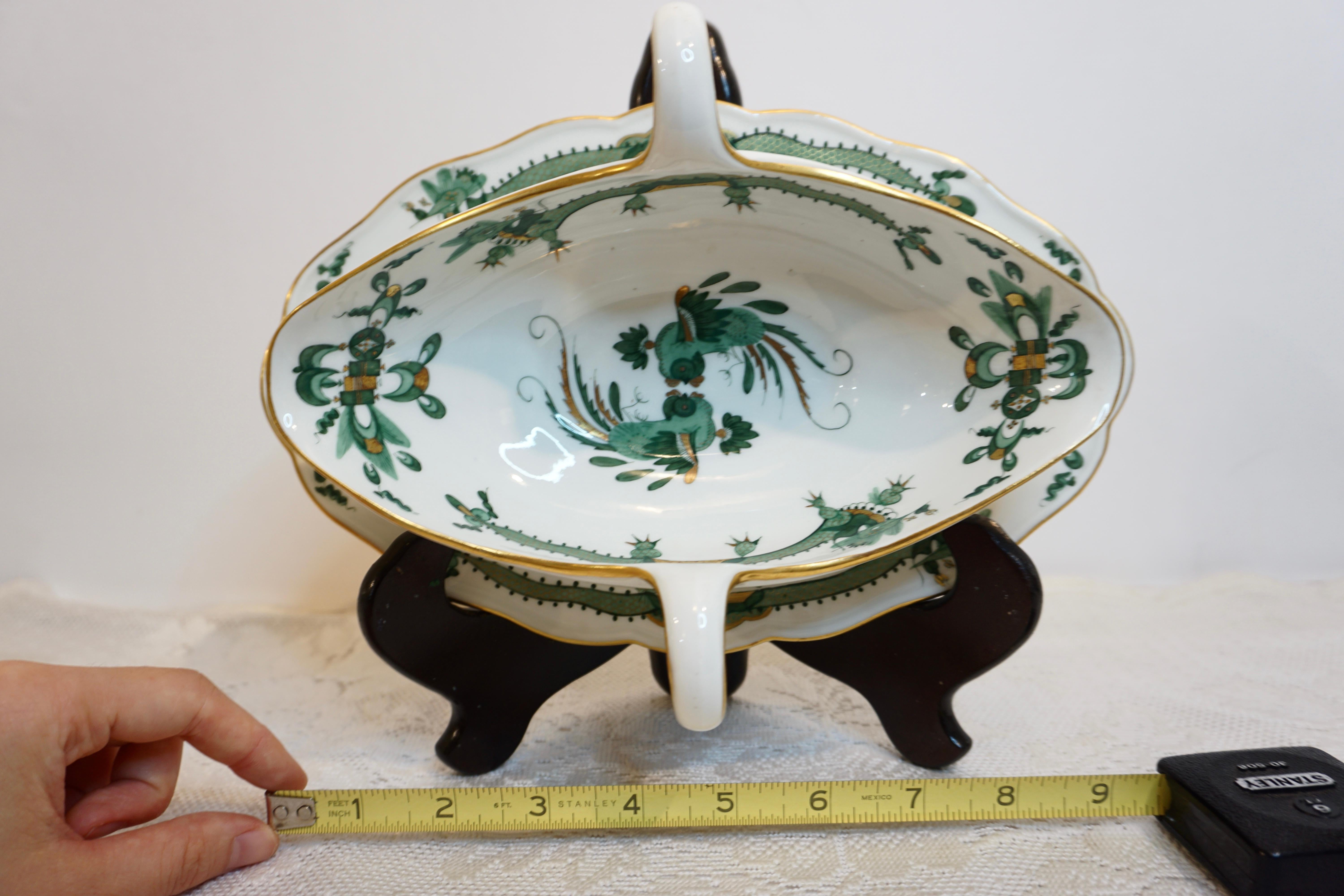 Meissen Green Court Dragon Gravy Painted With Dragon and Phoenix Bird Decoration 5