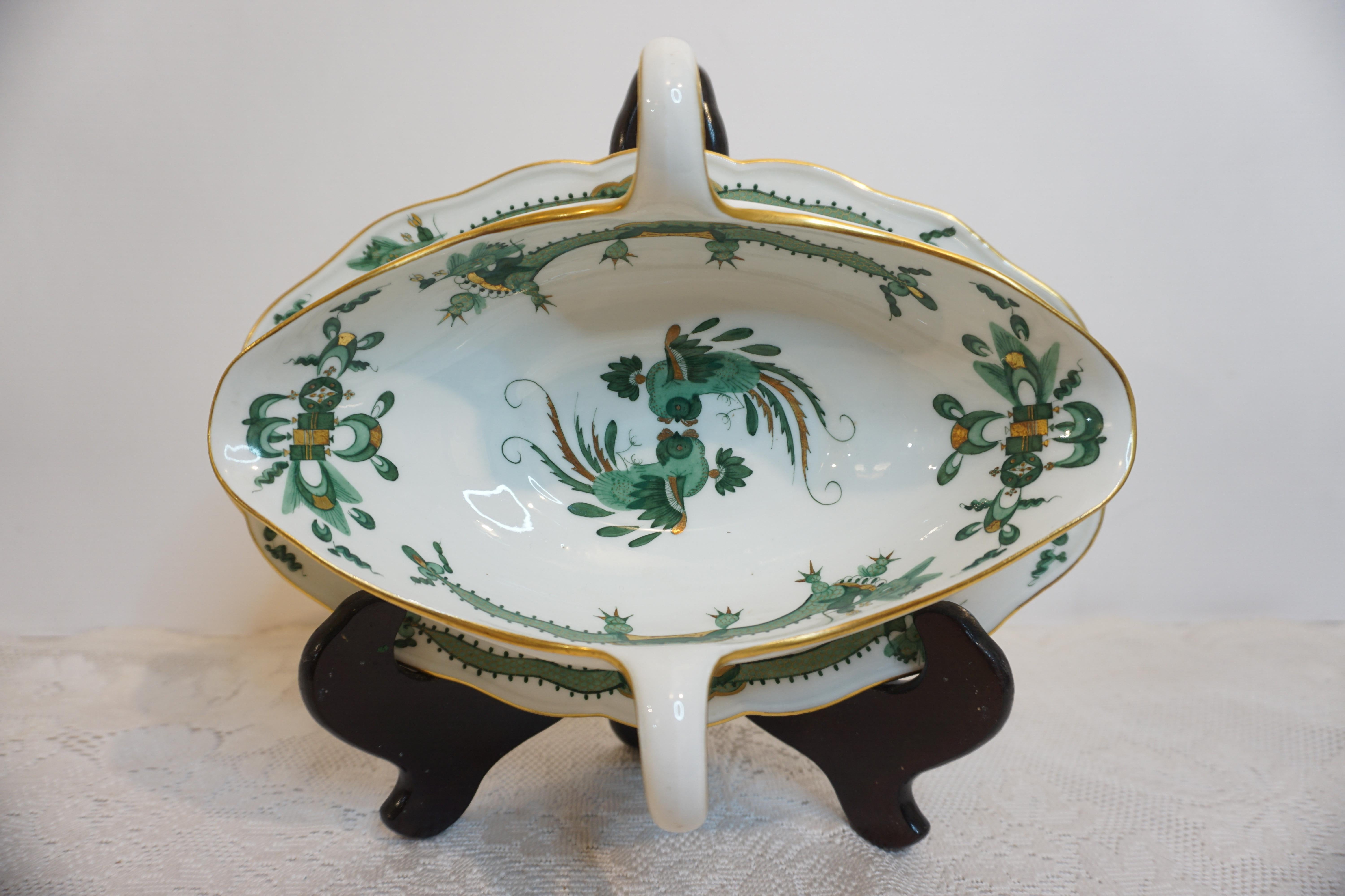 Chinese Export Meissen Green Court Dragon Gravy Painted With Dragon and Phoenix Bird Decoration