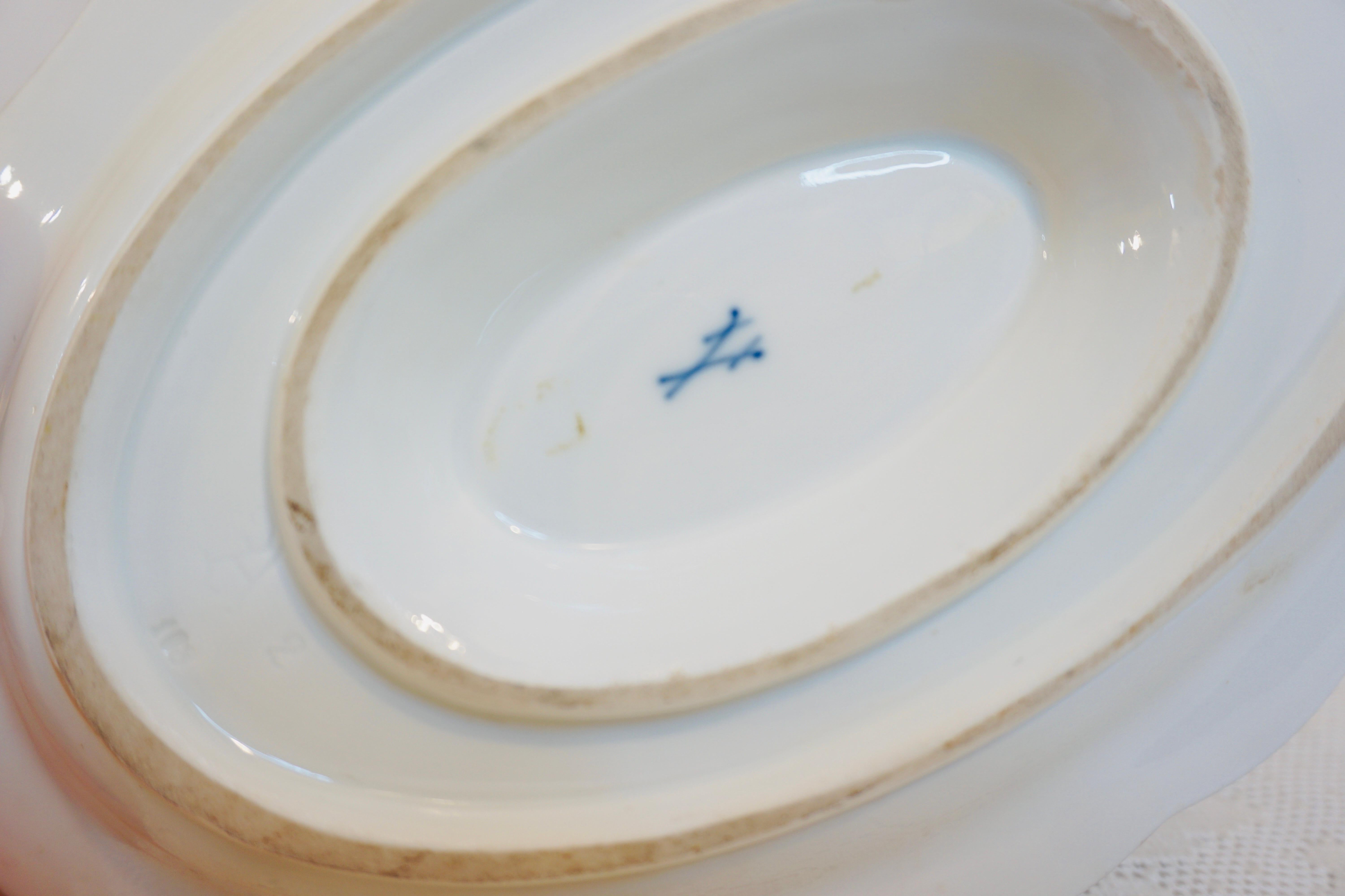 Late 19th Century Meissen Green Court Dragon Gravy Painted With Dragon and Phoenix Bird Decoration