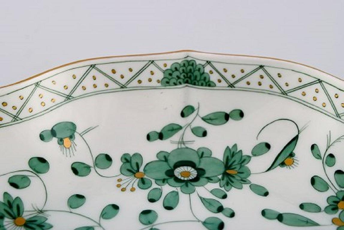 German Meissen Green Indian Bowl in Hand Painted Porcelain with Green Floral Motifs