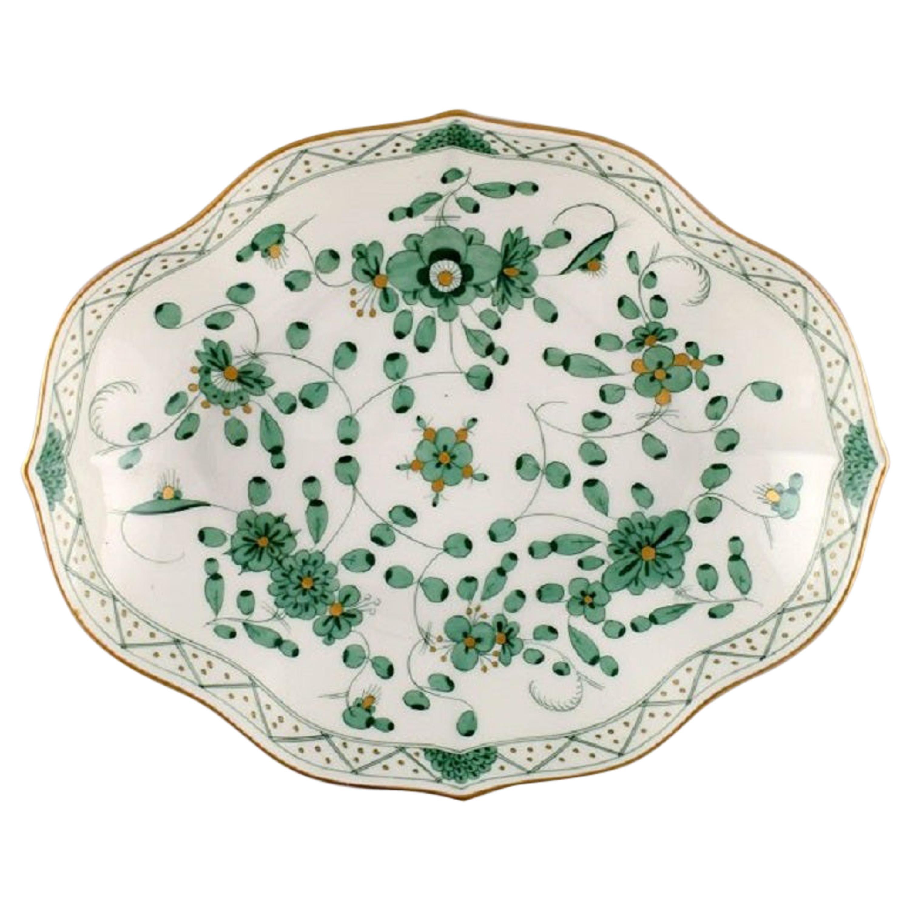 Meissen Green Indian Bowl in Hand Painted Porcelain with Green Floral Motifs