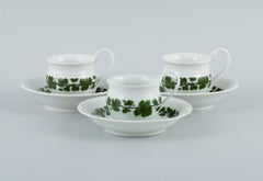 Meissen, Green Ivy Vine, 3 Coffee Cups with Accompanying Saucers, Early 20th C
