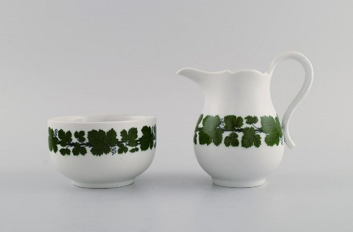 Hand-Painted Meissen Green Ivy Vine, Coffee Pot, Sugar Bowl and Creamer in Porcelain For Sale