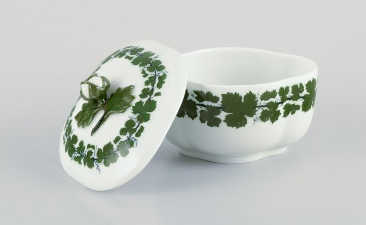 Mid-20th Century Meissen Green Ivy Vine. Large sugar bowl and large creamer in porcelain. For Sale