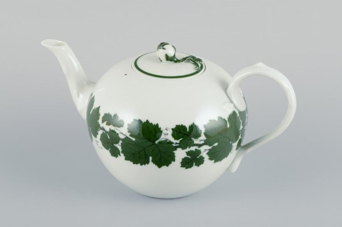 German Meissen Green Ivy Vine, large teapot. Lid with a flower bud. From the 1930s.