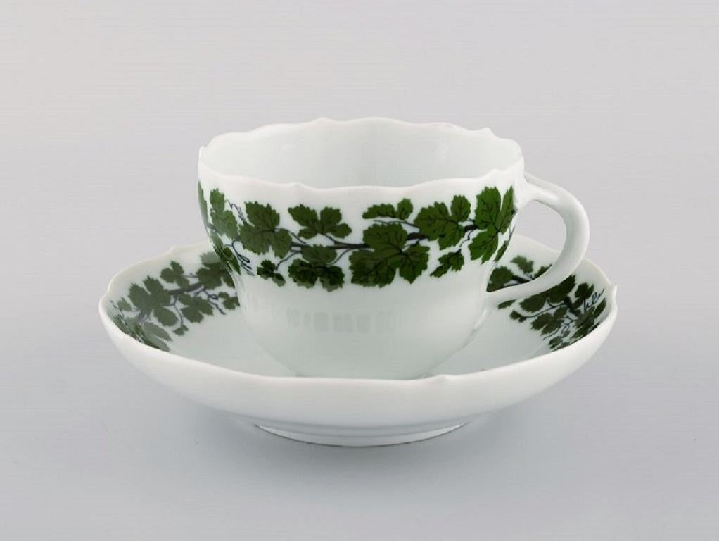Hand-Painted Meissen Green Ivy Vine Leaf Coffee Service for Three People, 1940's For Sale