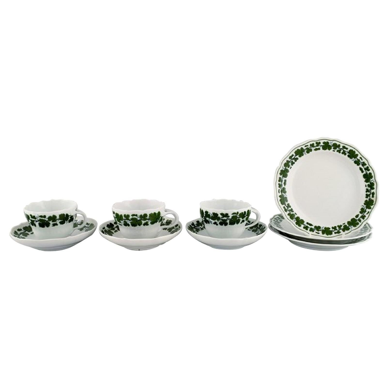 Meissen Green Ivy Vine Leaf Coffee Service for Three People, 1940's For Sale