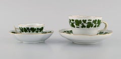 Meissen Green Ivy Vine Leaf Mocha and Tea Cup in Hand-Painted Porcelain