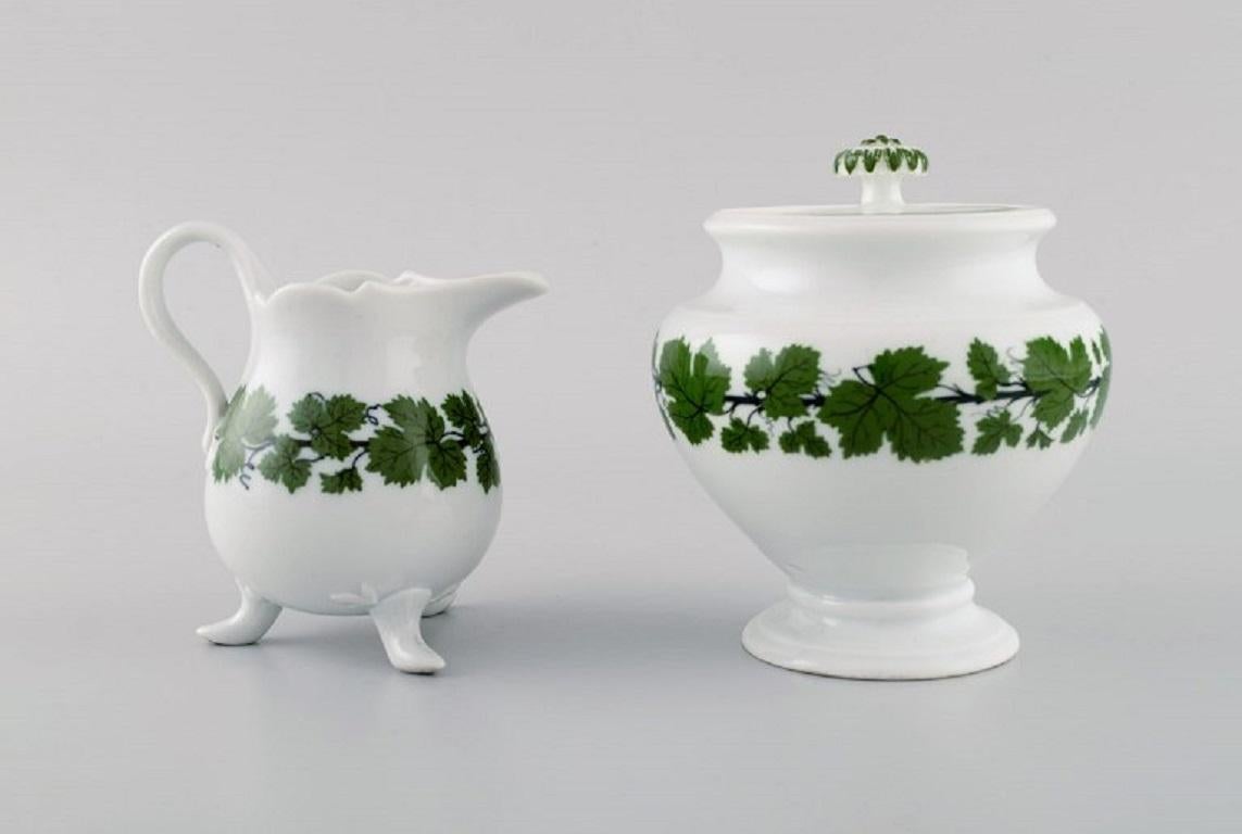 German Meissen Green Ivy Vine Leaf, Teapot, Sugar Bowl, Cream Jug and Serving Tray