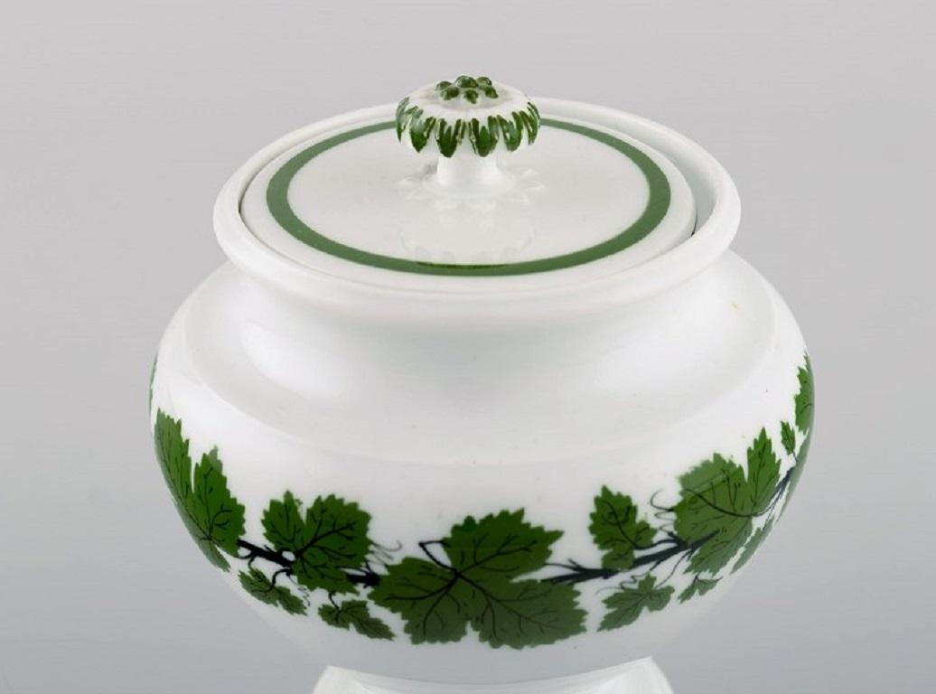 Hand-Painted Meissen Green Ivy Vine Leaf, Teapot, Sugar Bowl, Cream Jug and Serving Tray