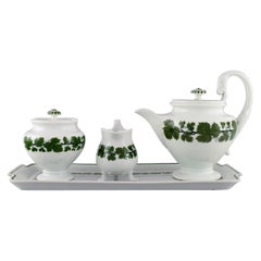 Meissen Green Ivy Vine Leaf, Teapot, Sugar Bowl, Cream Jug and Serving Tray