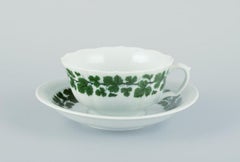 Meissen, Green Ivy Vine. Set of three tea cups and saucers. Mid-20th C.