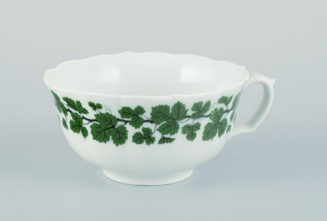 German Meissen, Green Ivy Vine. Set of three tea cups and saucers. Mid-20th C. For Sale
