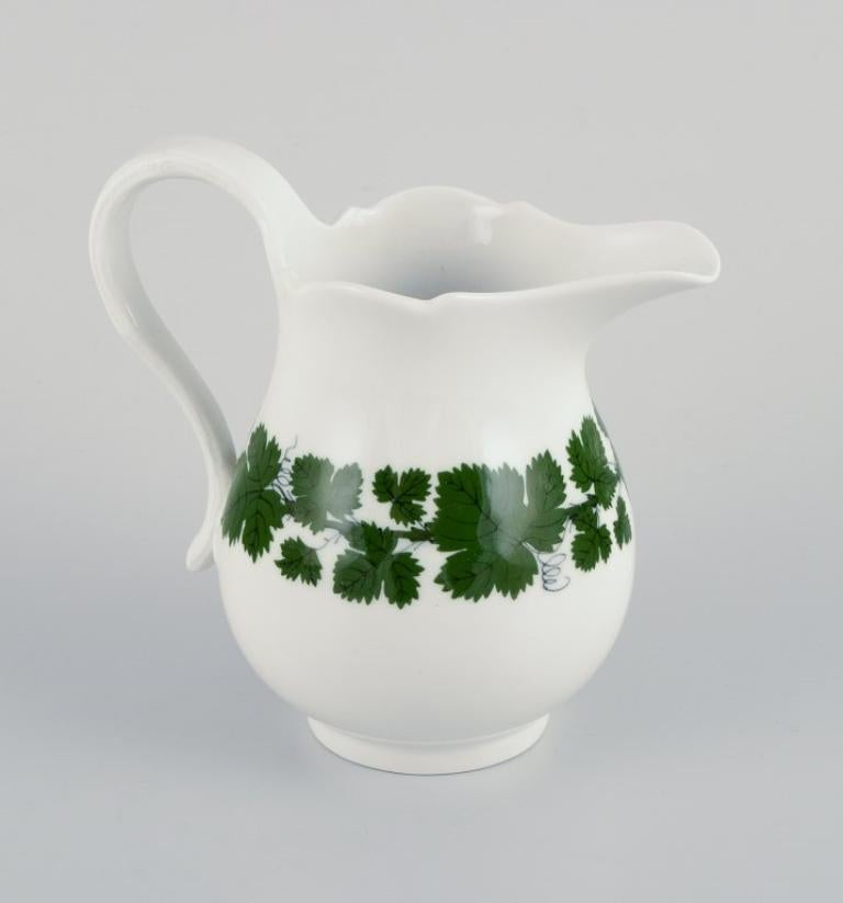 German Meissen Green Ivy Vine, sugar bowl and creamer in porcelain. For Sale
