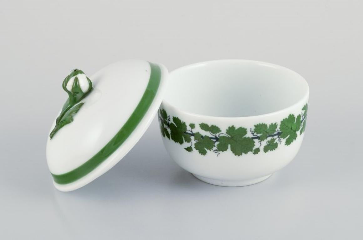 Porcelain Meissen Green Ivy Vine, sugar bowl and creamer in porcelain. For Sale